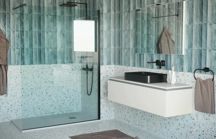 Ambientazione moderna con elementi industrial per bagno