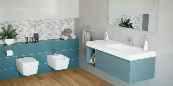 Ambientazione moderna color azzurro per bagno